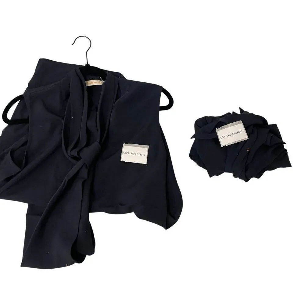 Tory Burch Womens Sleeveless Bow Blouse Shirt Top Size 8 Navy Blue NWT $250